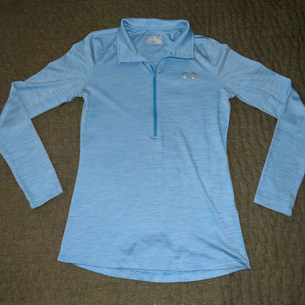 UnderArmour Heat Gear Fitted Half-Zip Pullover- Baby Blue Size Small